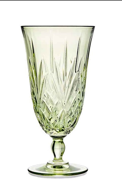 Crystal Cut Green Water Goblet - Set of 16