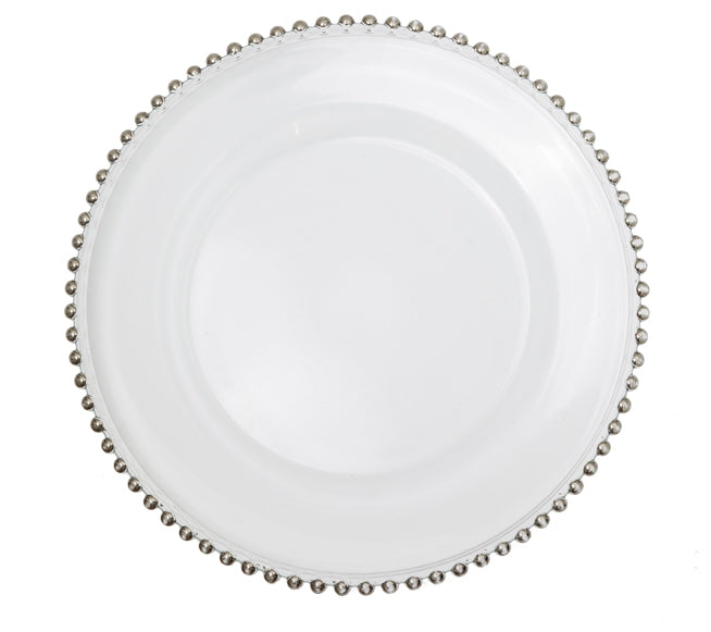 Glass Clear Beaded Silver Charger Plates