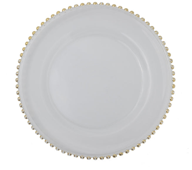 Glass Clear Beaded Gold Charger Plates